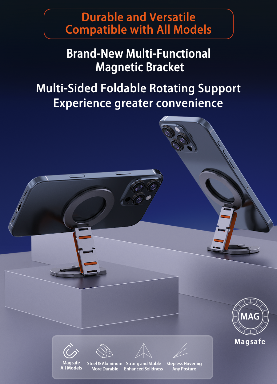 Aluminum Magnetic Phone Holder with Double‑Sided Strong Magnets – Foldable, Universal, and Perfect for Every Scenario